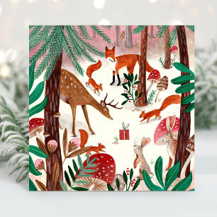 Cute bosdieren groen & roze bosdieren bos feestdagenkaart