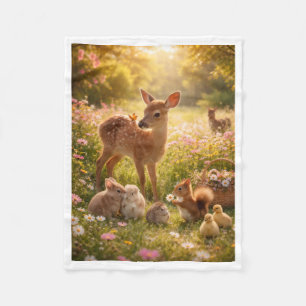 Cute bosdieren in bloemenweide fleece deken