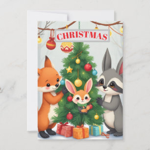 Cute Bosdieren Kerstboom Kaart