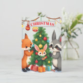 Cute Bosdieren Kerstboom Kaart (Staand voorkant)
