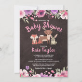 Cute bosdieren roze bloemen baby shower kaart (Voorkant)