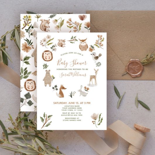 Cute Bosdieren Script Boho Baby Shower  Kaart
