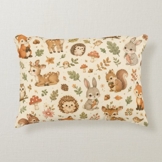 Cute Bosdieren Waterverf Patroon Accent Kussen (Voorkant)