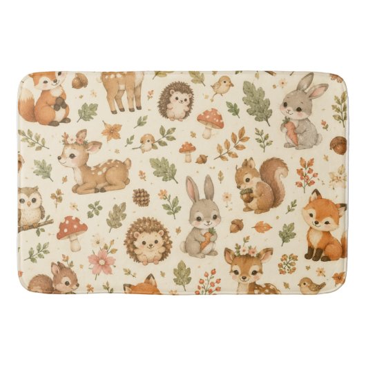 Cute Bosdieren Waterverf Patroon Badmat (Voorkant)