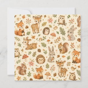 Cute Bosdieren Waterverf Patroon Feestdagenkaart