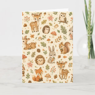 Cute Bosdieren Waterverf Patroon Kaart