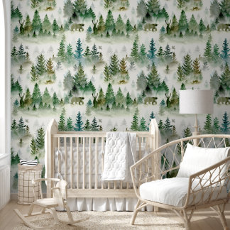 Cute bosdieren waterverf patroon kinderen behang