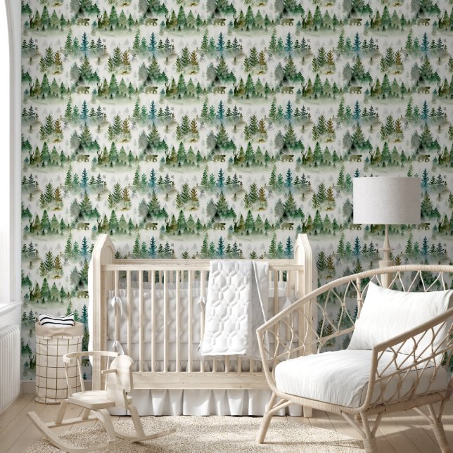 Cute bosdieren waterverf patroon kinderen behang (Kinderen)