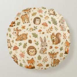 Cute Bosdieren Waterverf Patroon Rond Kussen