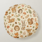 Cute Bosdieren Waterverf Patroon Rond Kussen (Achterkant)