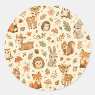 Cute Bosdieren Waterverf Patroon Ronde Sticker
