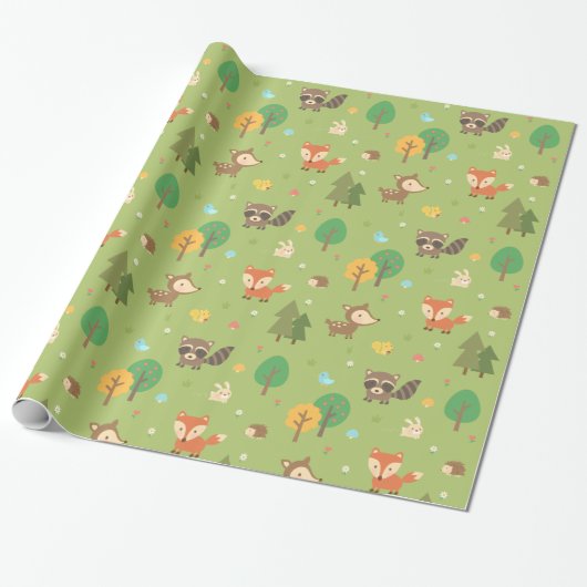 Cute bosdierpatroon voor kinderen cadeaupapier (Uitgerold)