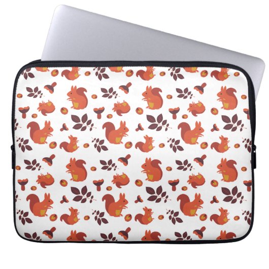 Cute Bosgronds Eekhoorn Herfst Patroon Laptop Sleeve (Voorkant)