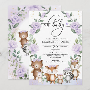 Cute Bosland Paarse Bloemige Groene Baby Shower Kaart