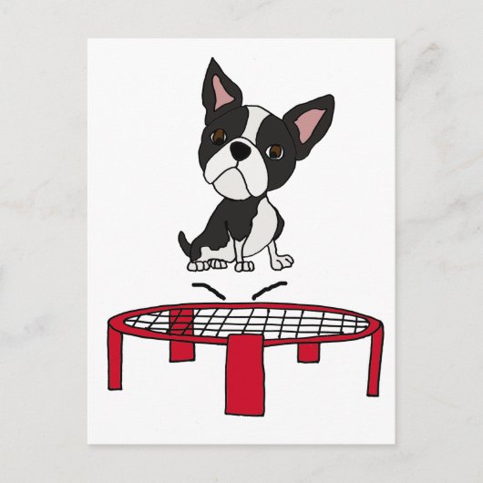 Cute Boston Terrie Dog on Trampoline Cartoon Briefkaart (Voorkant)