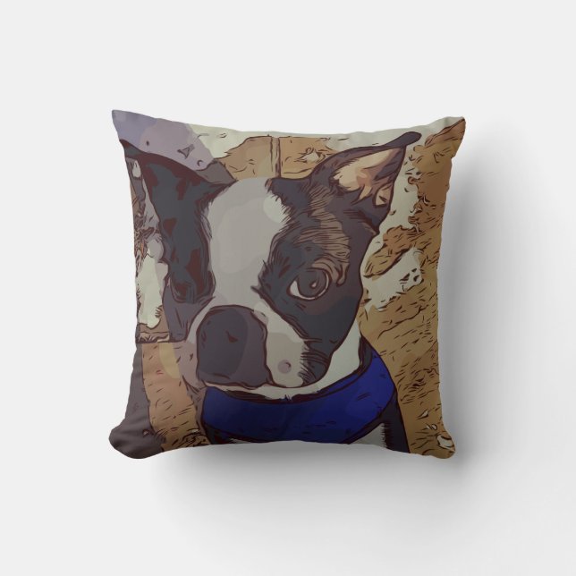 Cute Boston Terrier Art Kussen (Voorkant)