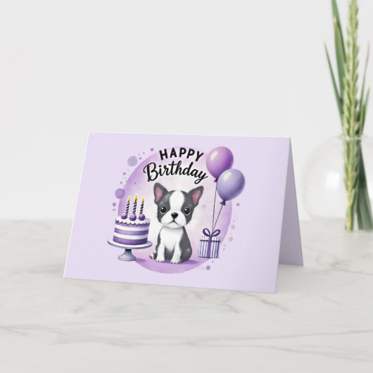 Cute Boston Terrier Birthday Card  Bedankkaart (Voorkant)