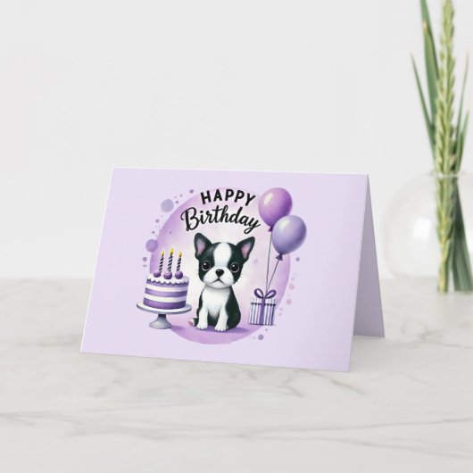 Cute Boston Terrier Birthday Card Bedankkaart (Voorkant)