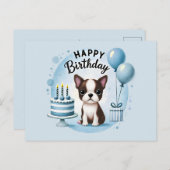 Cute Boston Terrier Birthday PostCard  Briefkaart (Voorkant / Achterkant)