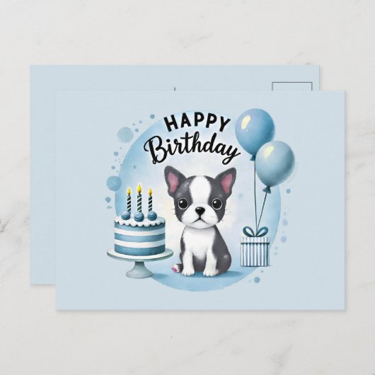 Cute Boston Terrier Birthday PostCard  Briefkaart (Voorkant / Achterkant)