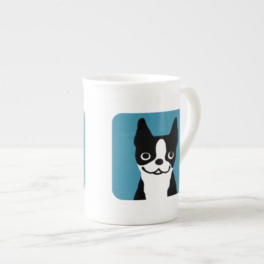 Cute Boston Terrier Cartoon Dog Porselein Kop (Voorkant rechts)