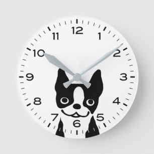 Cute Boston Terrier Cartoon Dog Ronde Klok