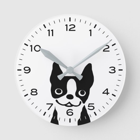 Cute Boston Terrier Cartoon Dog Ronde Klok (Voorkant)