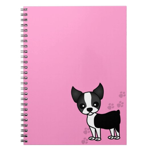 Cute Boston Terrier Cartoon Paw Prints - Roze Notitieboek (Voorkant)