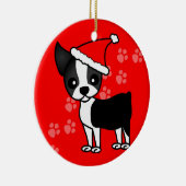 Cute Boston Terrier Cartoon Santa Hat Red Keramisch Ornament (Rechts)