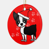 Cute Boston Terrier Cartoon Santa Hat Red Keramisch Ornament (Links)