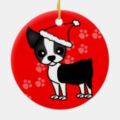 Cute Boston Terrier Cartoon Santa Hat Red Keramisch Ornament (Achterkant)