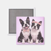 Cute Boston Terrier Couple Valentine Illustration  Magneet (Voorkant / Achterkant)