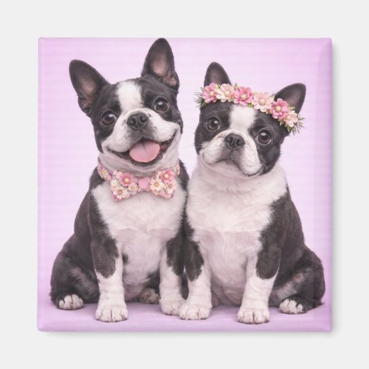 Cute Boston Terrier Couple Valentine Illustration  Magneet (Voorkant)