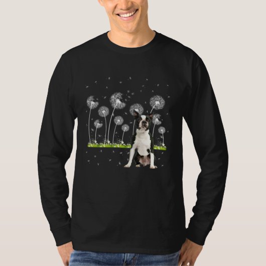 Cute Boston Terrier Dandelion  Dogs Flowers T-shirt (Voorkant)