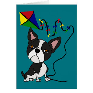 Cute Boston Terrier Dog Flying Kite