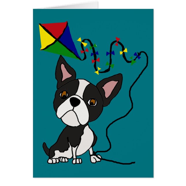 Cute Boston Terrier Dog Flying Kite (Voorkant)