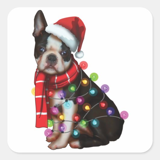 Cute Boston Terrier Dog Funny Xmas Holiday Gifts Vierkante Sticker (Voorkant)