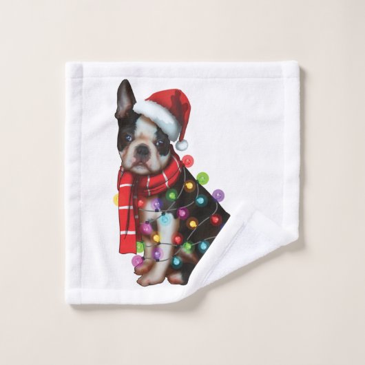 Cute Boston Terrier Dog Funny Xmas Holiday Gifts Washandje (Wasdoekje)