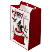 Cute Boston Terrier Dog Kerstmis Medium Cadeauzakje (Voorkant Gekanteld)