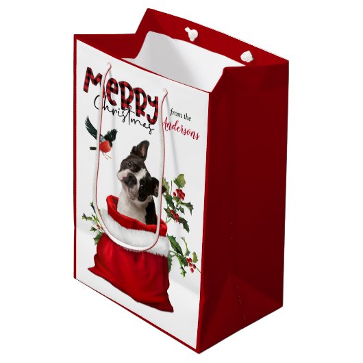 Cute Boston Terrier Dog Kerstmis Medium Cadeauzakje (Voorkant Gekanteld)