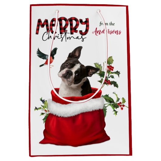 Cute Boston Terrier Dog Kerstmis Medium Cadeauzakje (Voorkant)