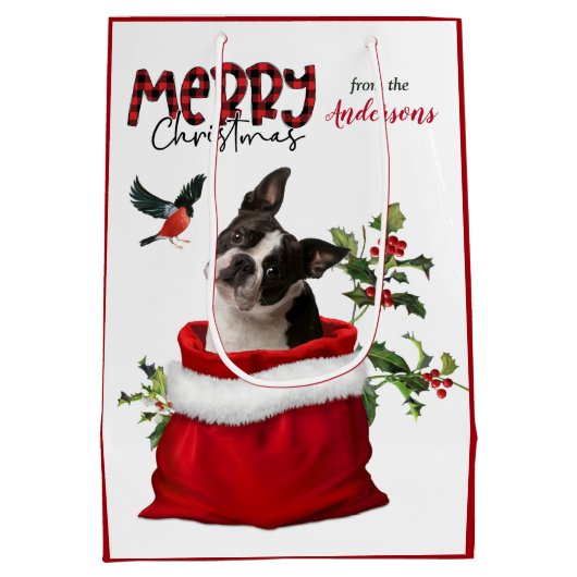 Cute Boston Terrier Dog Kerstmis Medium Cadeauzakje (Achterkant)