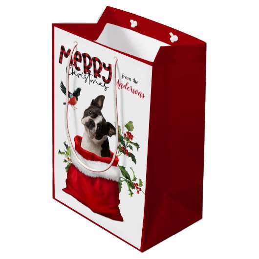 Cute Boston Terrier Dog Kerstmis Medium Cadeauzakje (Achterkant Gekanteld)
