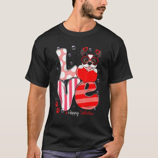 Cute Boston Terrier Dog Love Valentine Puppy T-shirt (Voorkant)