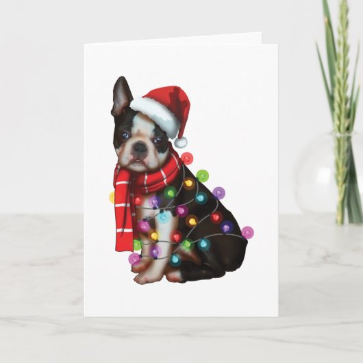 Cute Boston Terrier-hond Grappige Kerst Vakantie C Kaart (Voorkant)