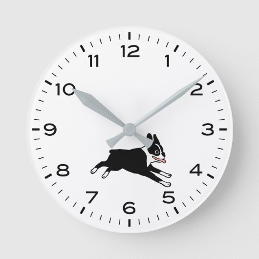 Cute Boston Terrier met uren en minuten Ronde Klok (Voorkant)