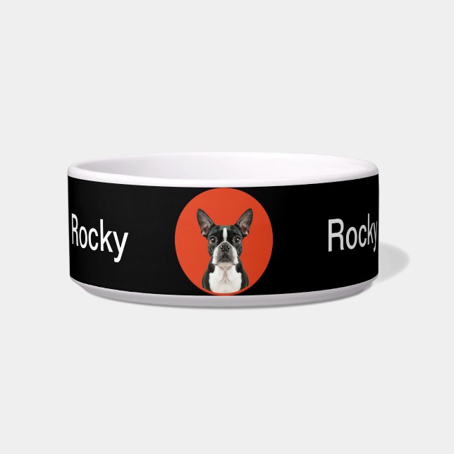 Cute Boston Terrier Monogram Dog Feed Water Bowl Voerbakje (Voorkant)