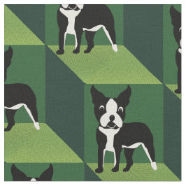 Cute Boston Terrier on Green Cubes Stof