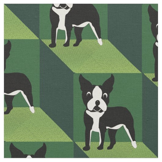 Cute Boston Terrier on Green Cubes Stof (Close Up)