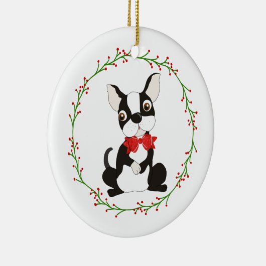 Cute Boston Terrier Ornament voor Kerstmis (Rechts)
